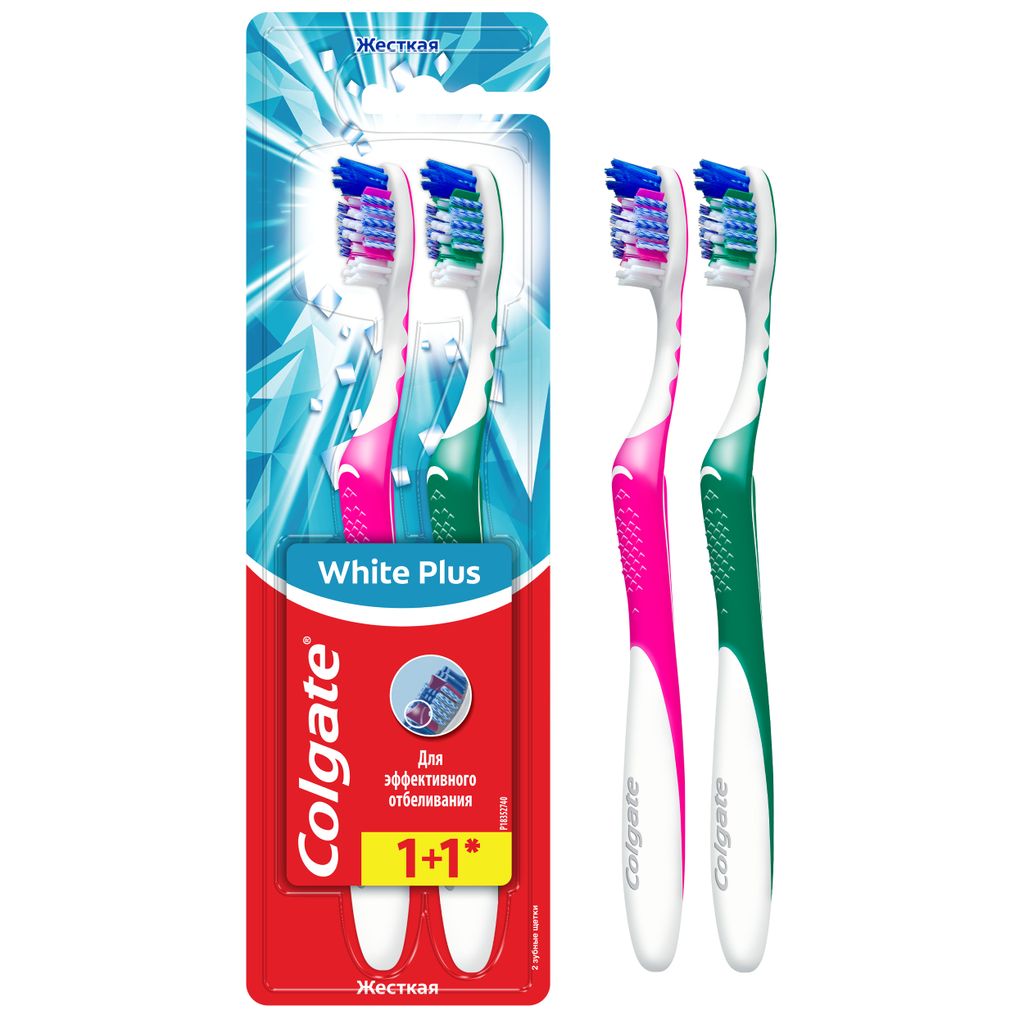 фото упаковки Colgate Щетка зубная жесткая White Plus 1+1