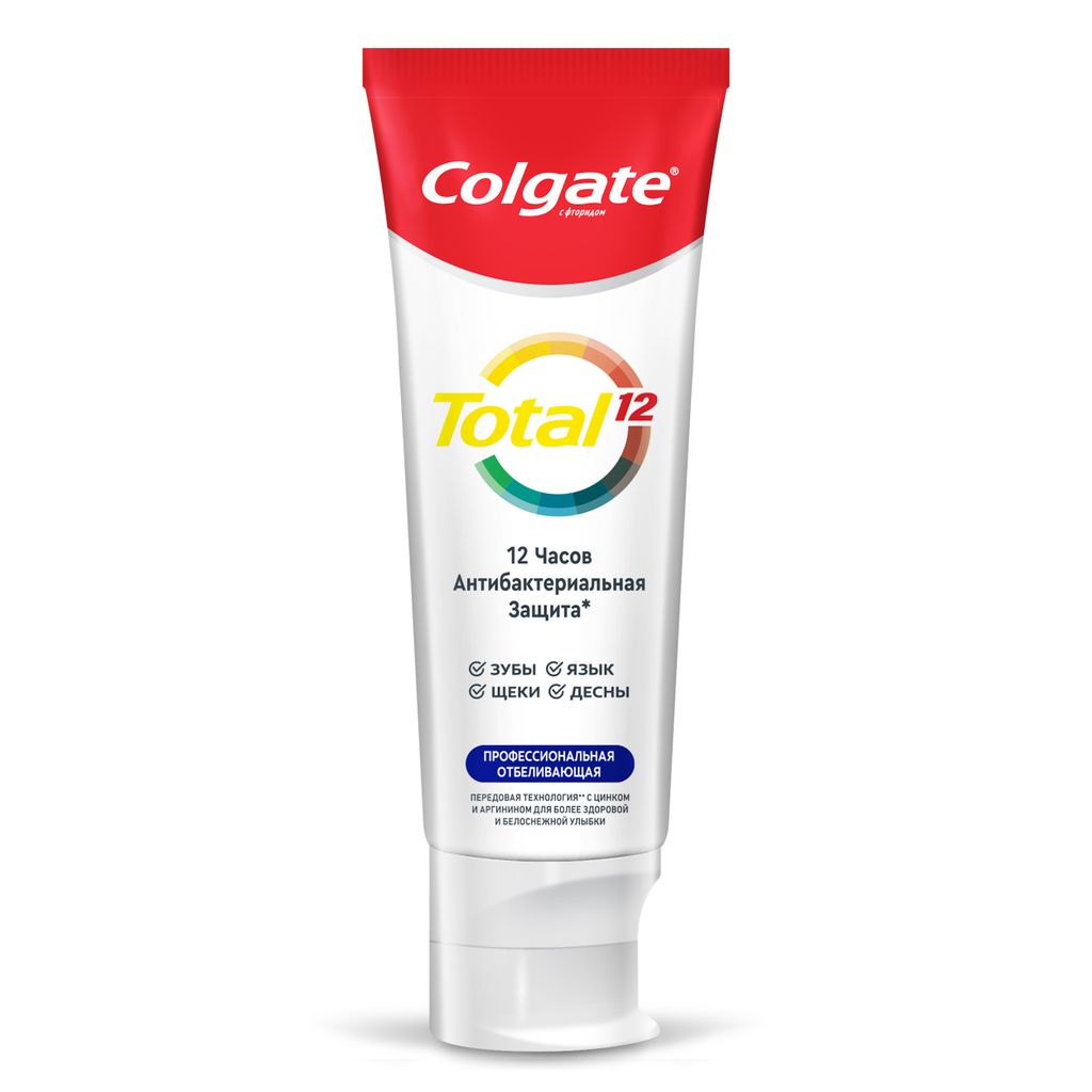 Colgate Паста зубная Total 12 Профессиональная Отбеливающая, паста зубная, 75 мл, 1 шт.