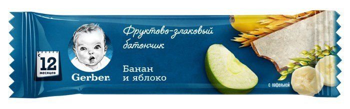 фото упаковки Gerber фруктово-злаковый батончик яблоко и банан