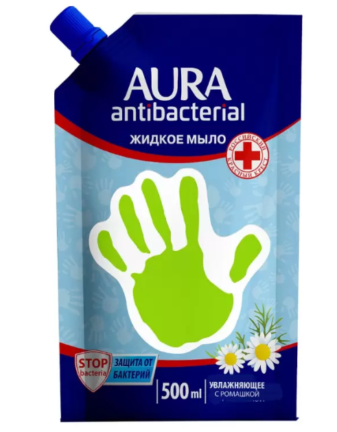фото упаковки Aura мыло жидкое антибактериальное Ромашка