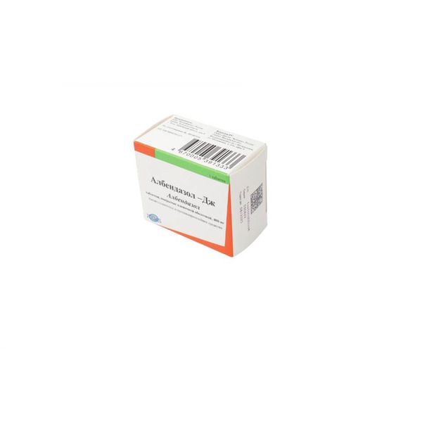 Албендазол-Дж, 400 мг, таблетки, покрытые пленочной оболочкой, 1 шт.