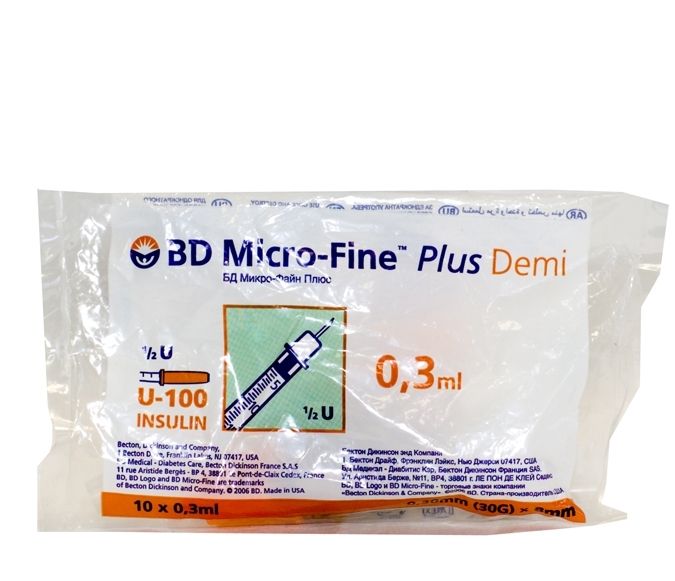 фото упаковки Шприц инсулиновый с несъемной иглой BD Micro-Fine Plus Demi U-100