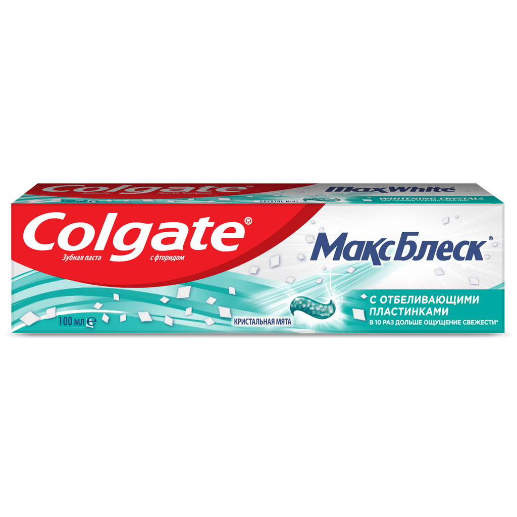 Colgate Макс Блеск с отбеливающими пластинками зубная паста, паста зубная, 100 мл, 1 шт.