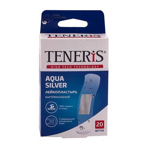 Teneris Aqua Silver Лейкопластырь прозрачный, 76х19мм, пластырь, водонепроницаемые, 20 шт.