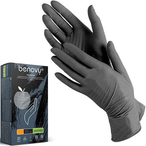 Benovy Перчатки нитриловые смотровые, M, перчатки неопудренные нестерильные, 100 шт.