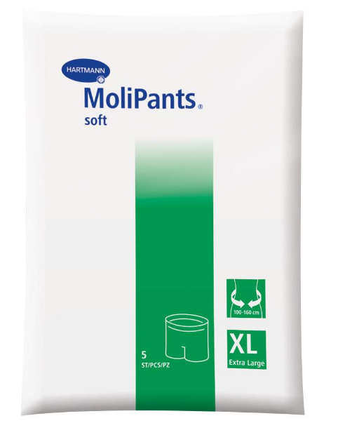 MoliPants Soft штанишки для фиксации прокладок, Extra Large (обхват бедер 100-160 см), штанишки удлиненные, для фиксации прокладок Molimed и Moliform, 5 шт.