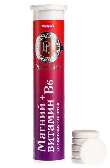 PolarLine Магний плюс В6, таблетки шипучие, тутти-фрутти, 3.8 г, 20 шт.