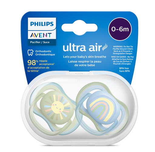 Philips Avent Ultra Air Соска-пустышка, 0-6 месяцев, SCF085/58, соска-пустышка, силиконовая ортодонтическая с футляром, 2 шт.