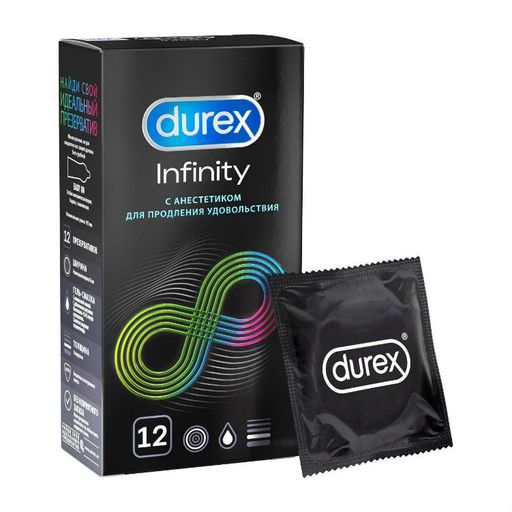 Презервативы Durex Infinity, презерватив, с анестетиком гладкие, 12 шт.