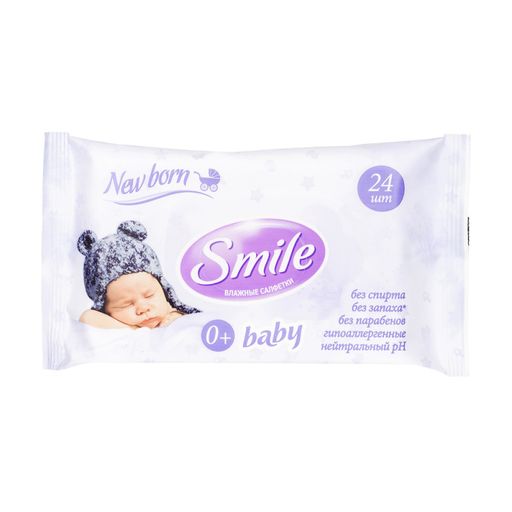 Smile Baby Салфетки влажные детские, для детей с рождения, 24 шт.