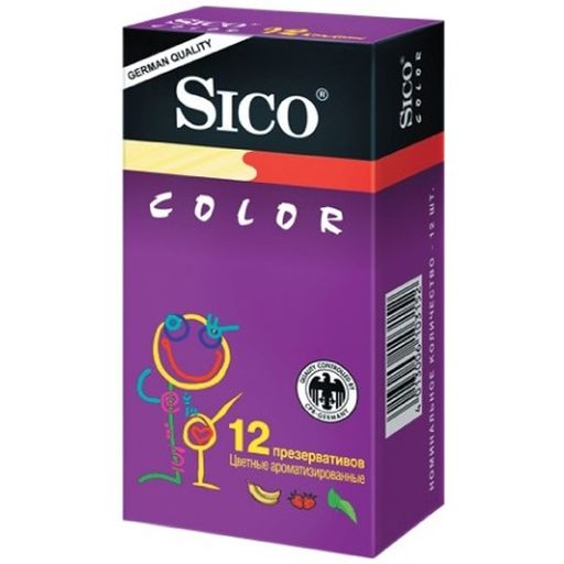 Презервативы Sico Color, презервативы, цветные, ароматизированные, 12 шт.