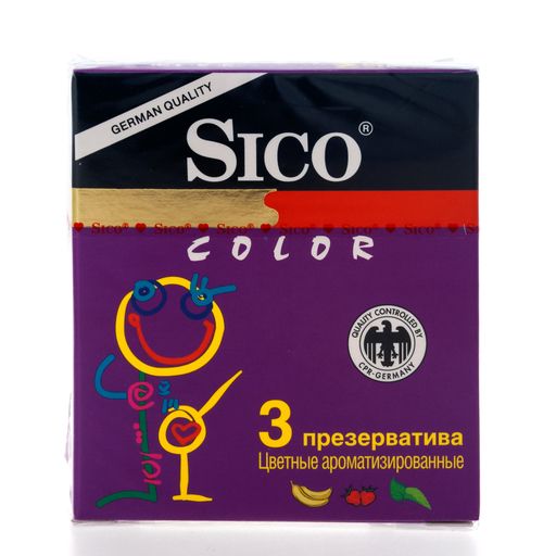 Презервативы Sico Color, презервативы, цветные, ароматизированные, 3 шт.