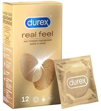 Презервативы Durex Real Feel, презервативы, анатомической формы, 12 шт.